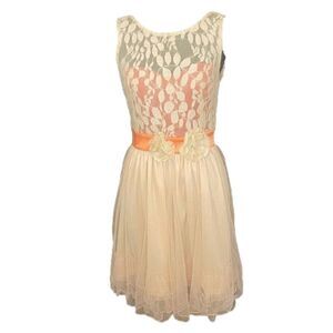 RYA Orange & Cream Lace Top Flare Skirt Dress